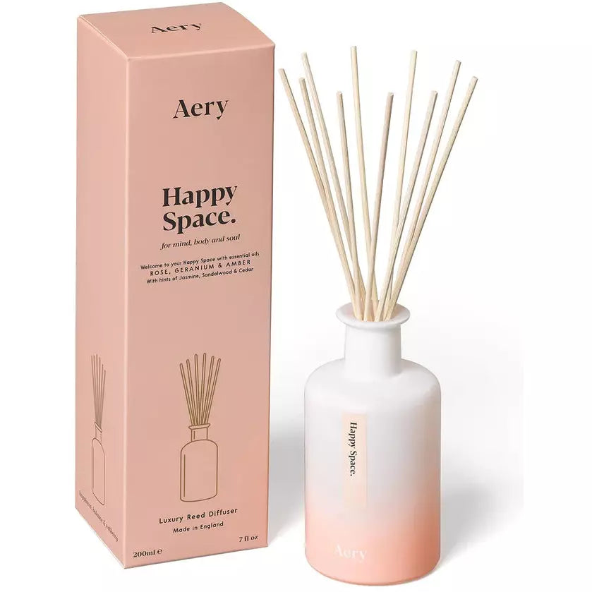 HAPPY SPACE REED DIFFUSER - ROSE GERANIUM AND AMBER - sleeboo